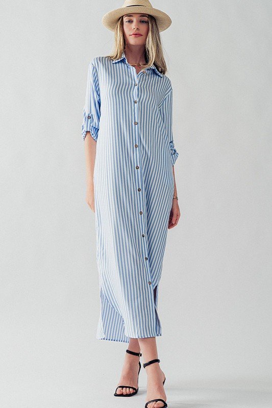 Elsie Striped Midi Shirt Dress Blue