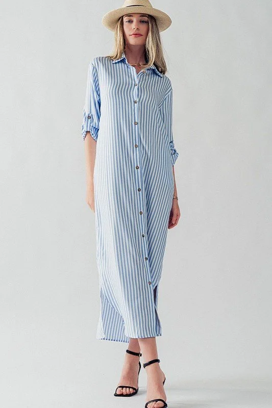 Elsie Striped Midi Shirt Dress Blue Byron & Barclay Elsie Striped Midi Shirt Dress Blue Byron & Barclay