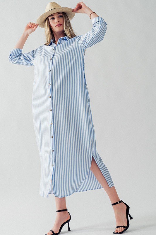 Elsie Striped Midi Shirt Dress Blue