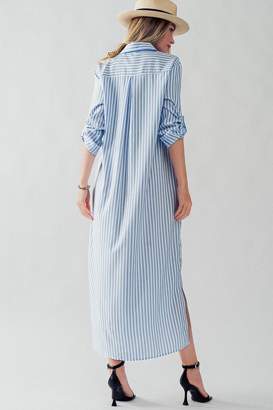 Elsie Striped Midi Shirt Dress Blue