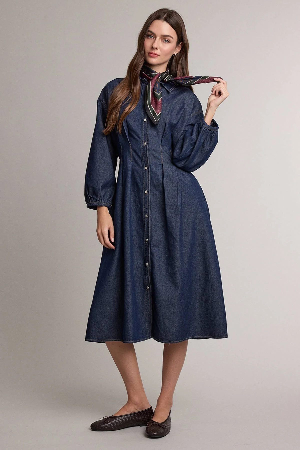 Pinch Waist Shirt Dress Dark Denim