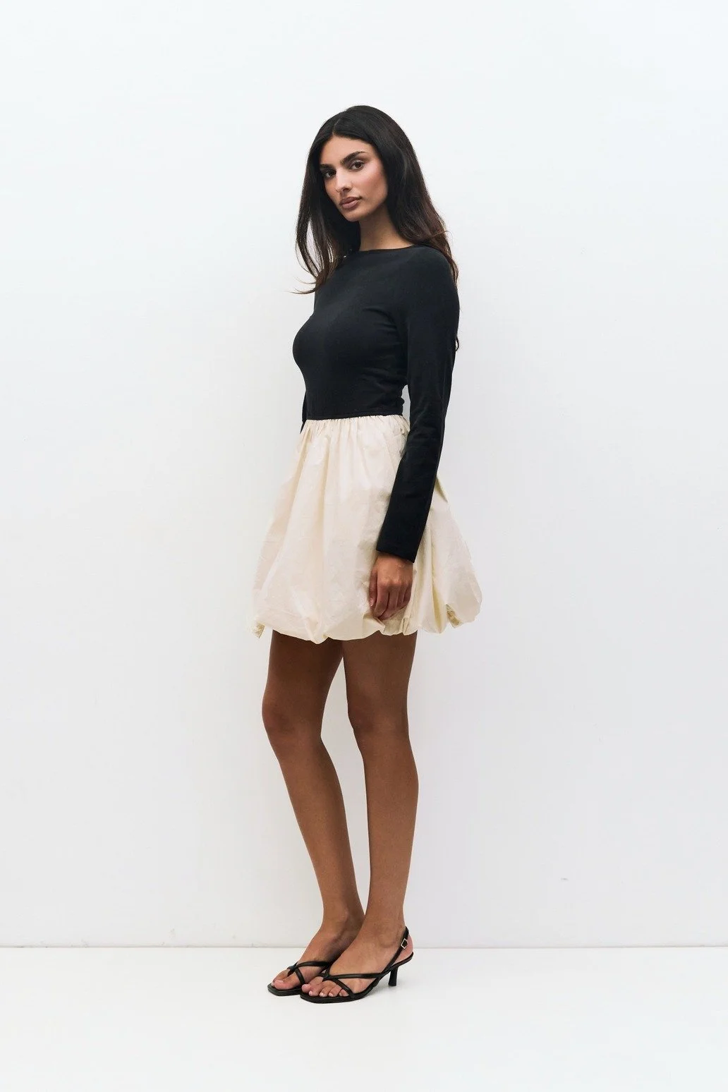 The Yasmin Bubble Mini Dress Black & Cream