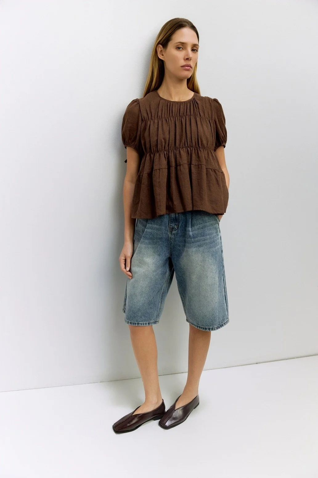 The Penelope Tiered Woven Top Brown