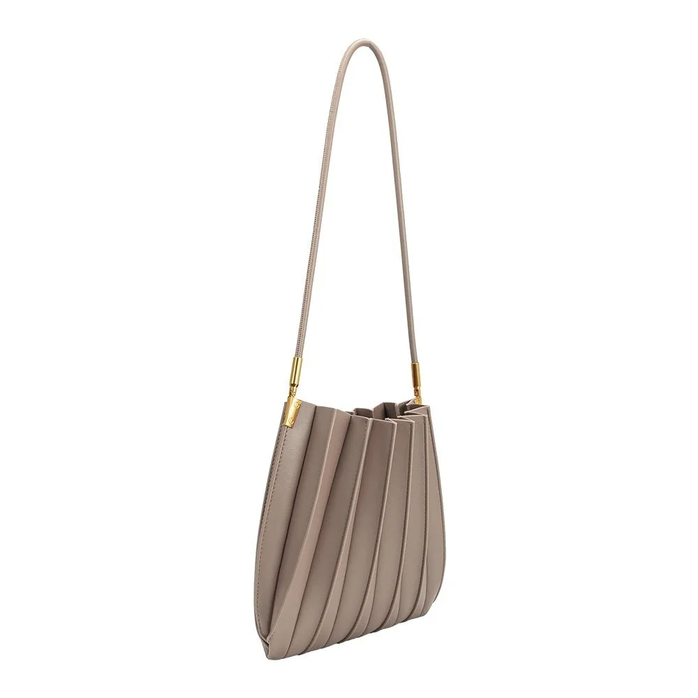 Carrie Pleated Vegan Shoulder Bag Mushroom