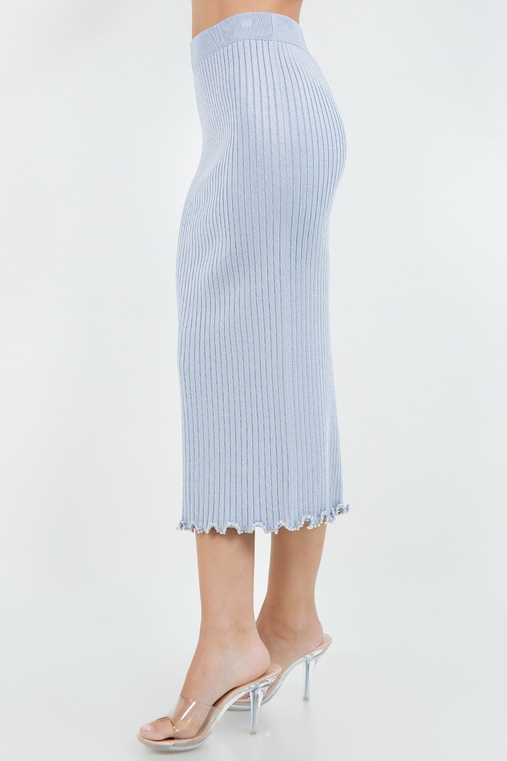Ruffled Beaded Edge Knit Skirt Baby Blue