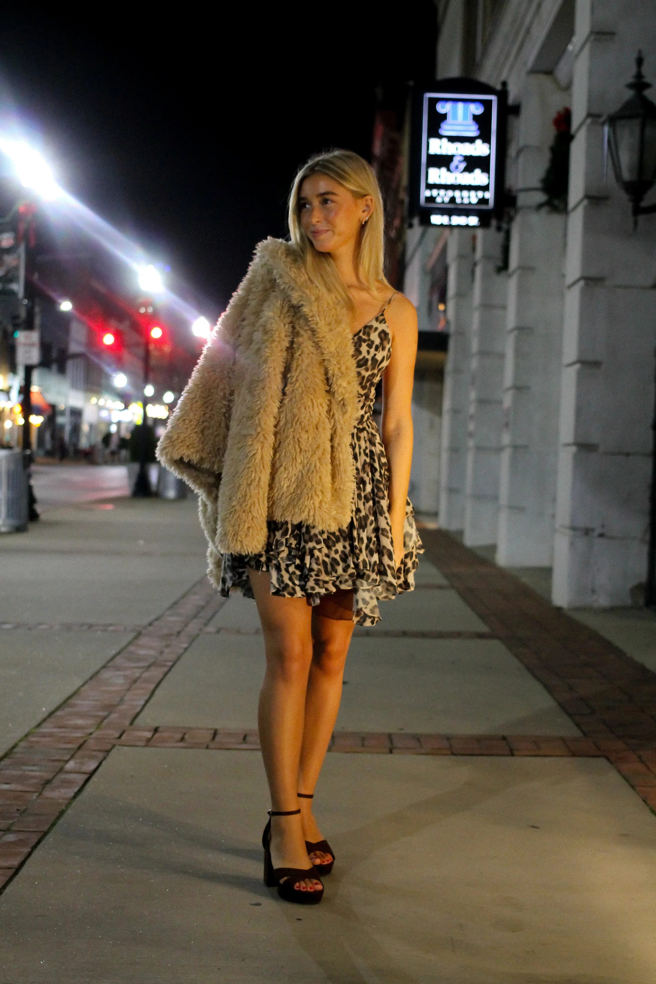 V-neck Layered Skirt Mini Dress Leopard