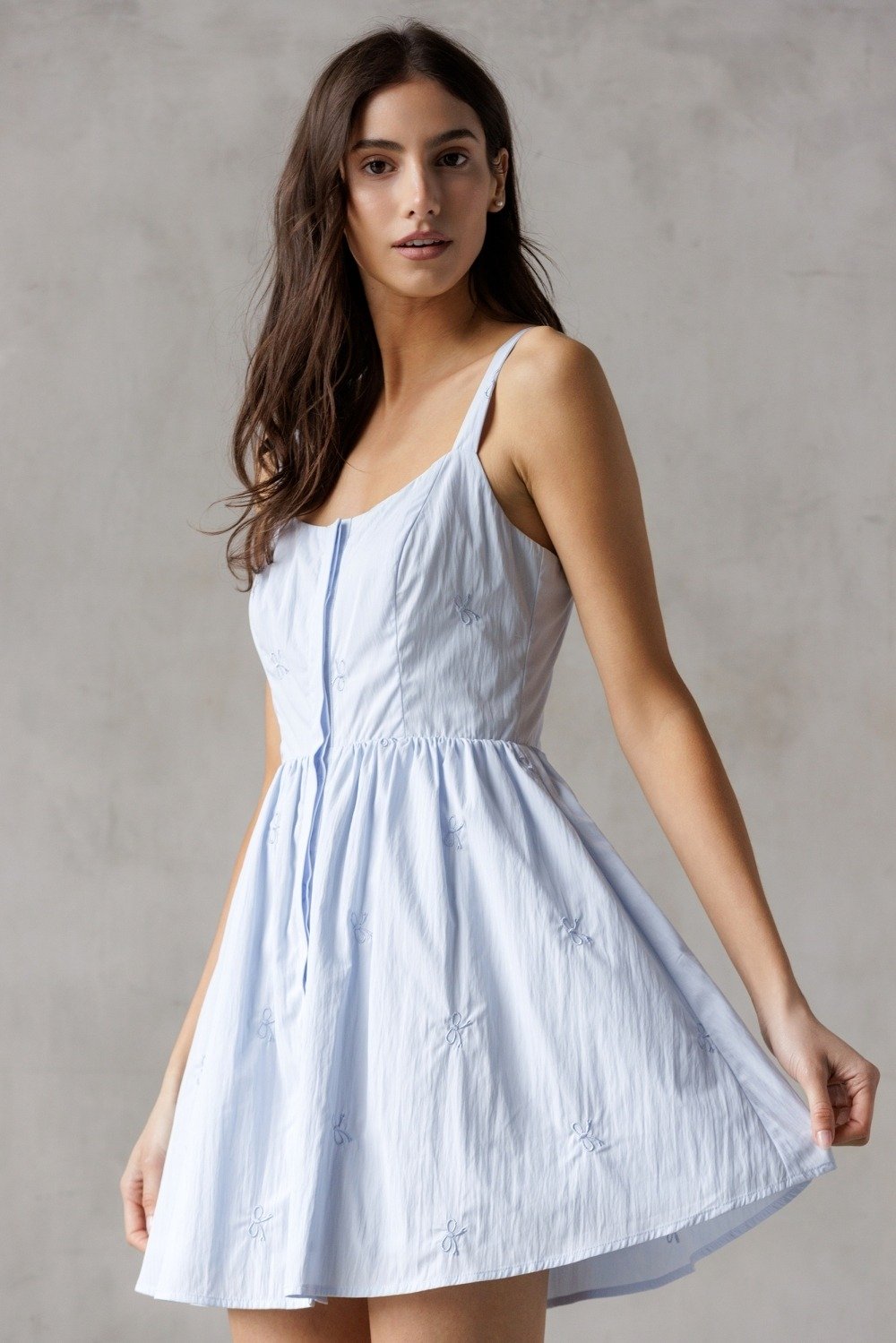 Tiny Bow Embroidered Mini Dress Baby Blue