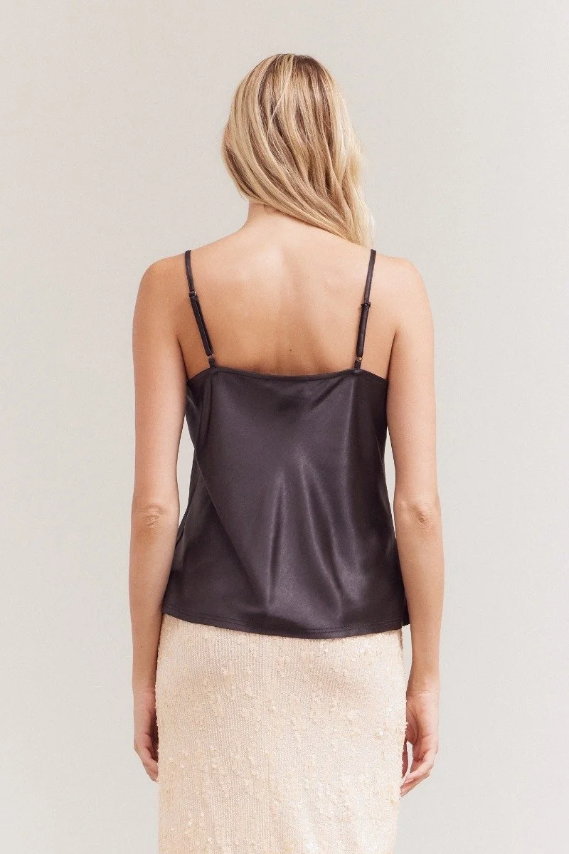 Raw Edge Satin Camisole Black