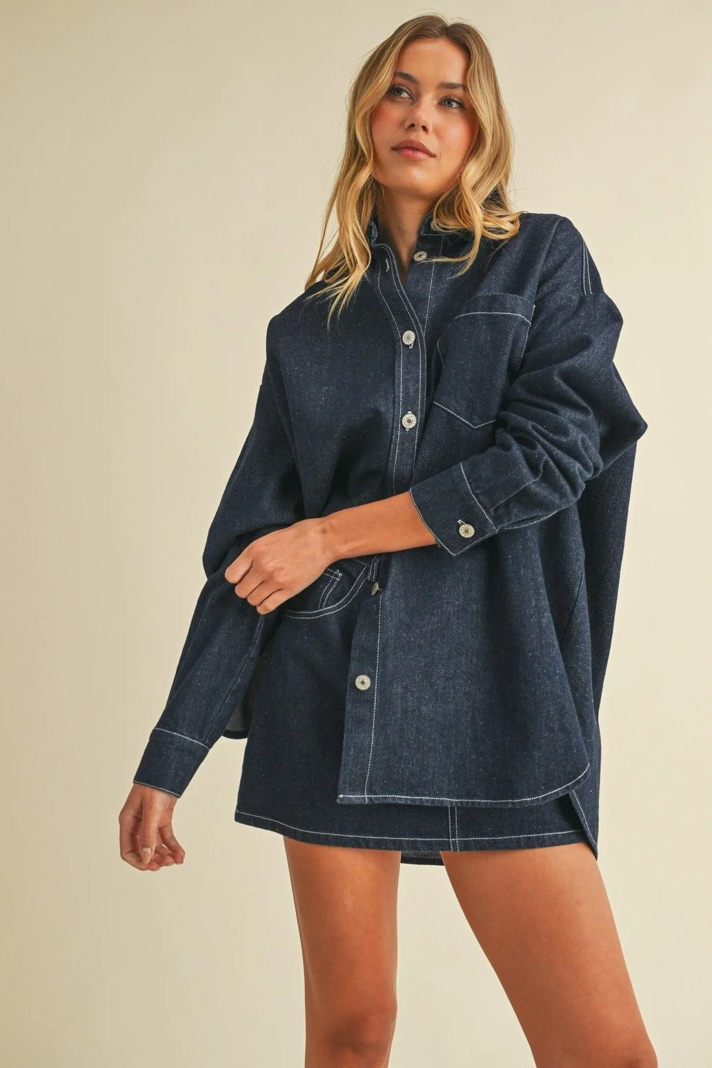 Oversized Button Down Shirt Dark Denim (Copy)