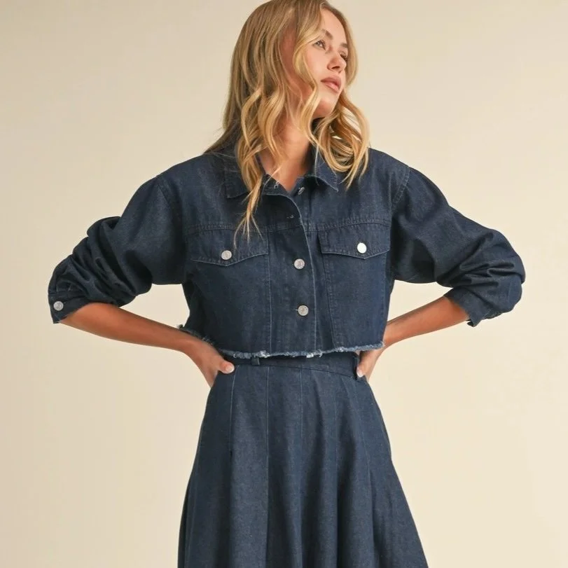 Raw Hem Denim Cropped Jacket