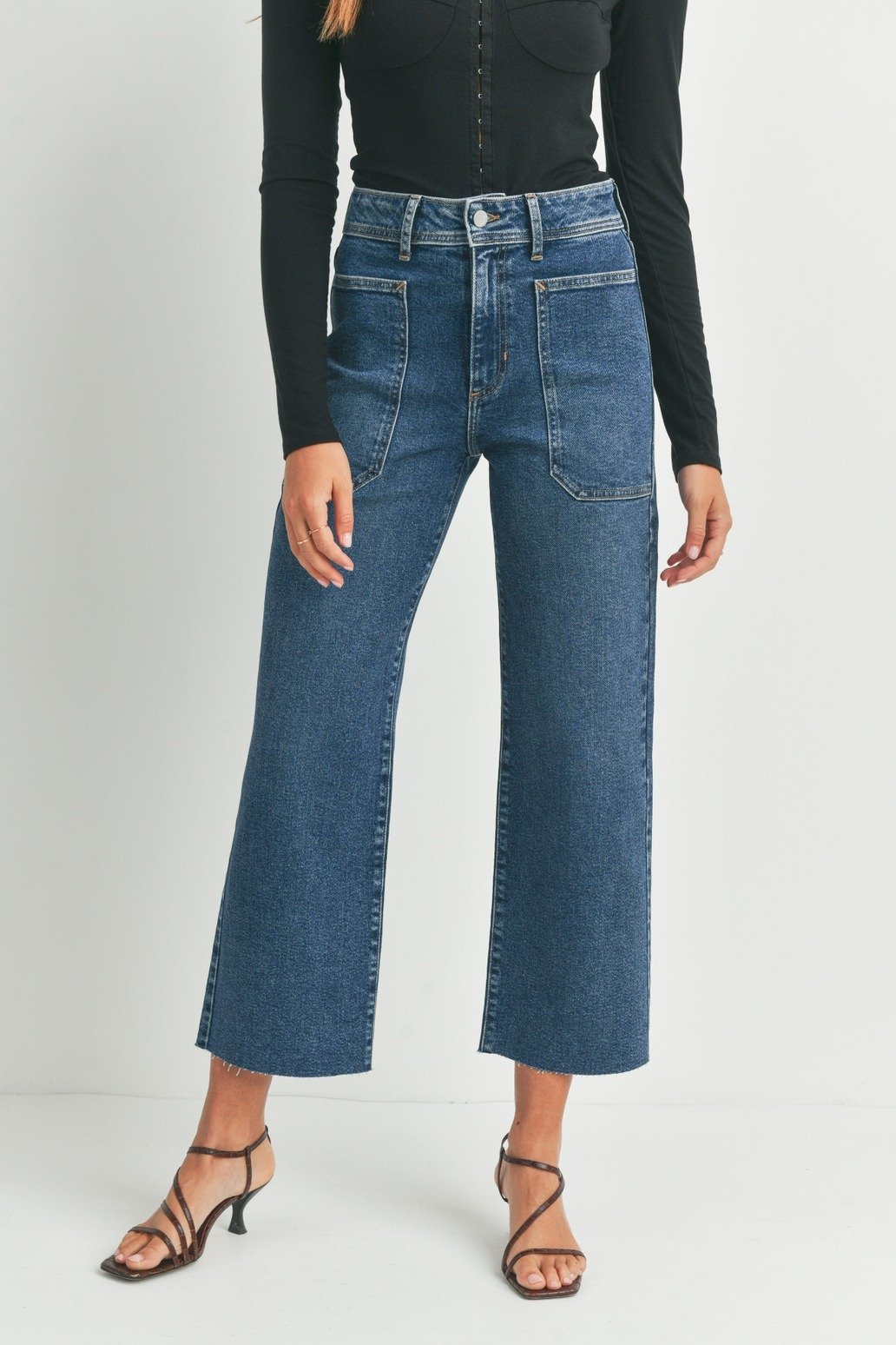 High Rise Utility Wide Leg Jeans Dark Denim