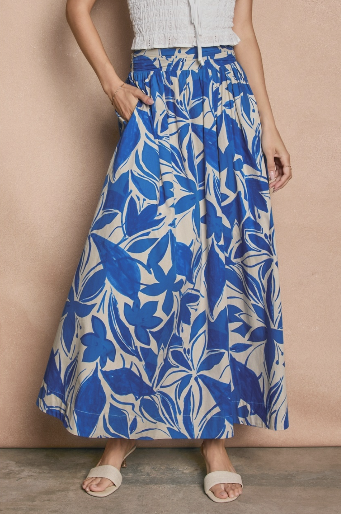 Mykonos Tie Back Midi Skirt Capri Blue