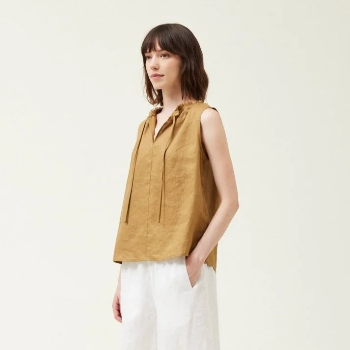 Sleeveless Linen Top Brown Olive