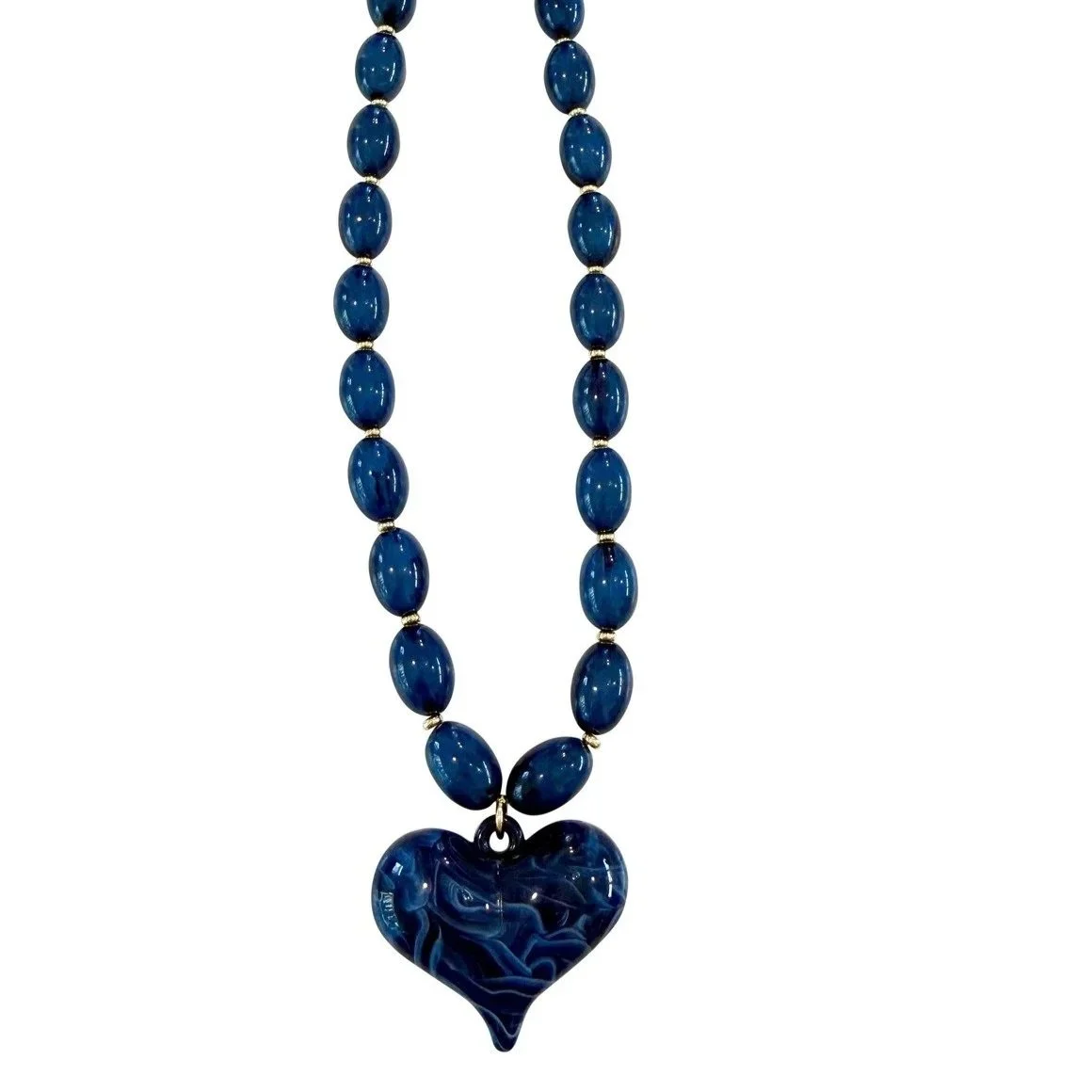 Roxie Chunky Heart Beaded Necklace Navy
