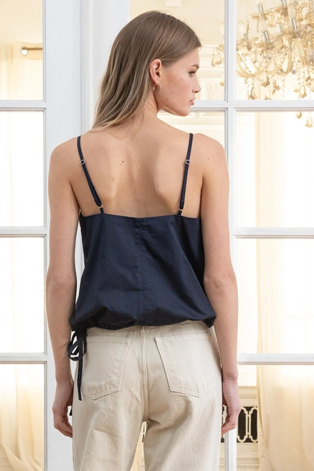 Square Neck Cotton Bubble Tank Navy
