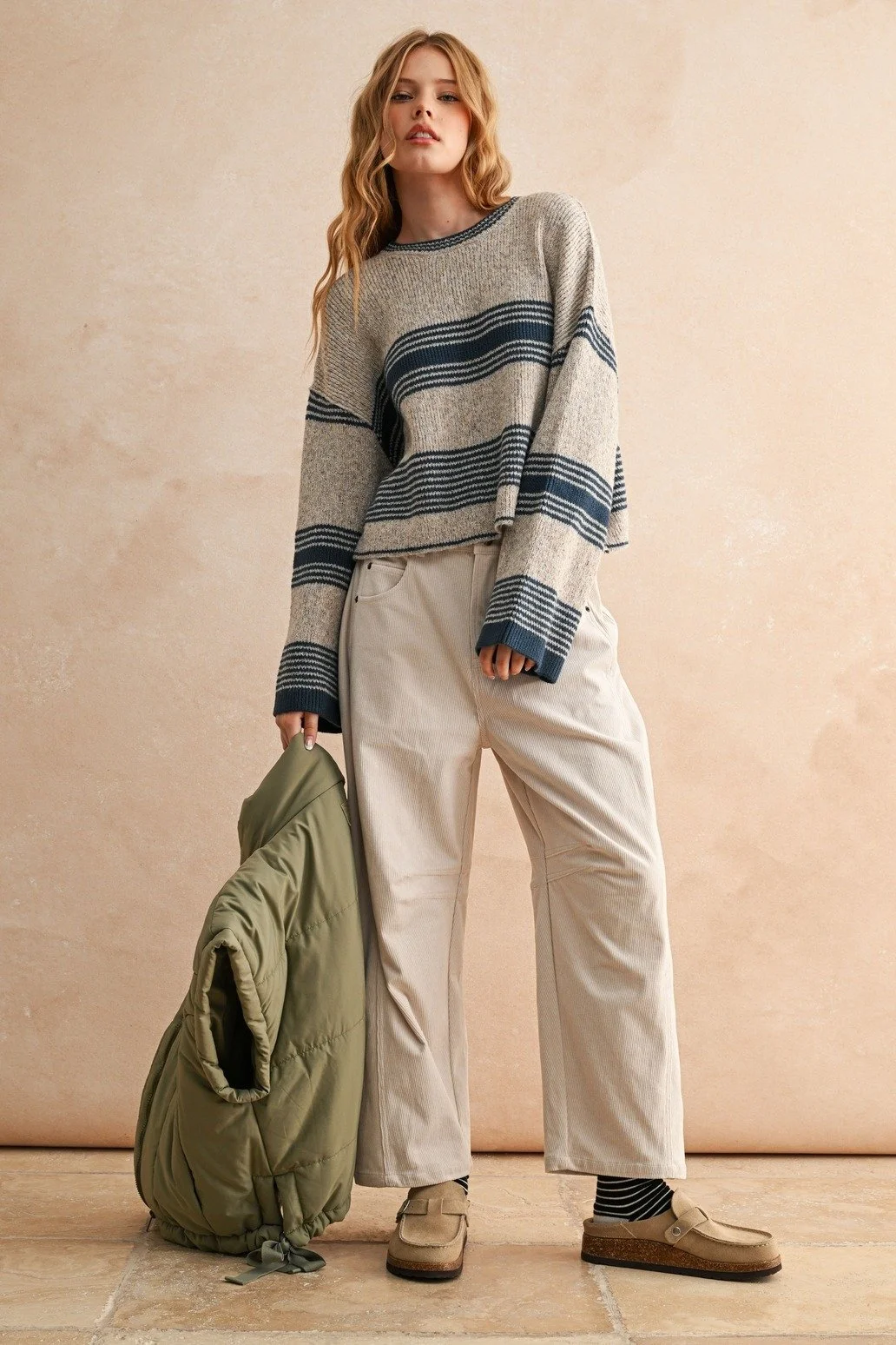 Corduroy Barrel Pants Beige