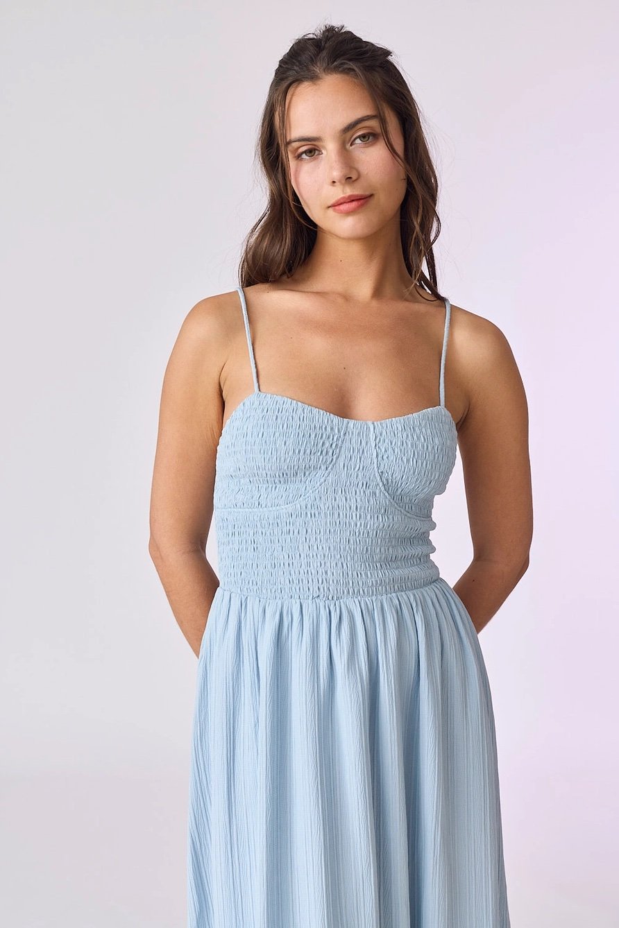 Kylie Smocked Maxi Dress Baby Blue