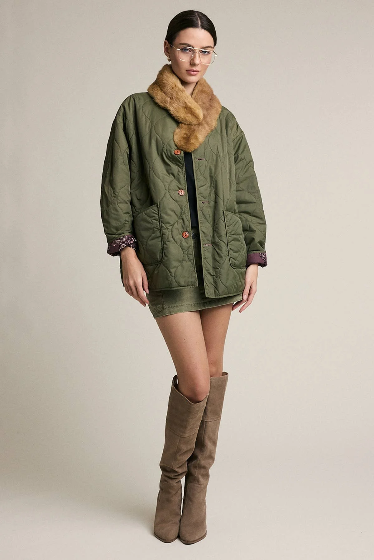 Reversible Quilted Bandana Jacket Brown & Olive