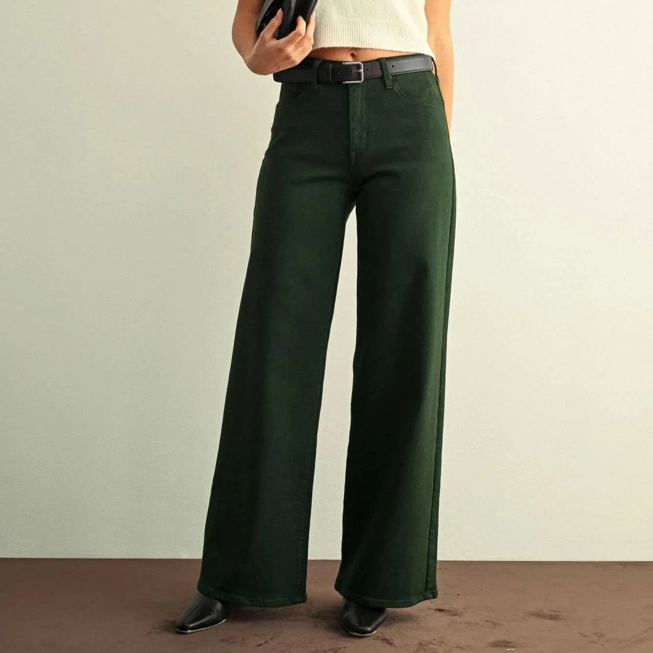 Stretchy Wide Leg Dark Forest Green