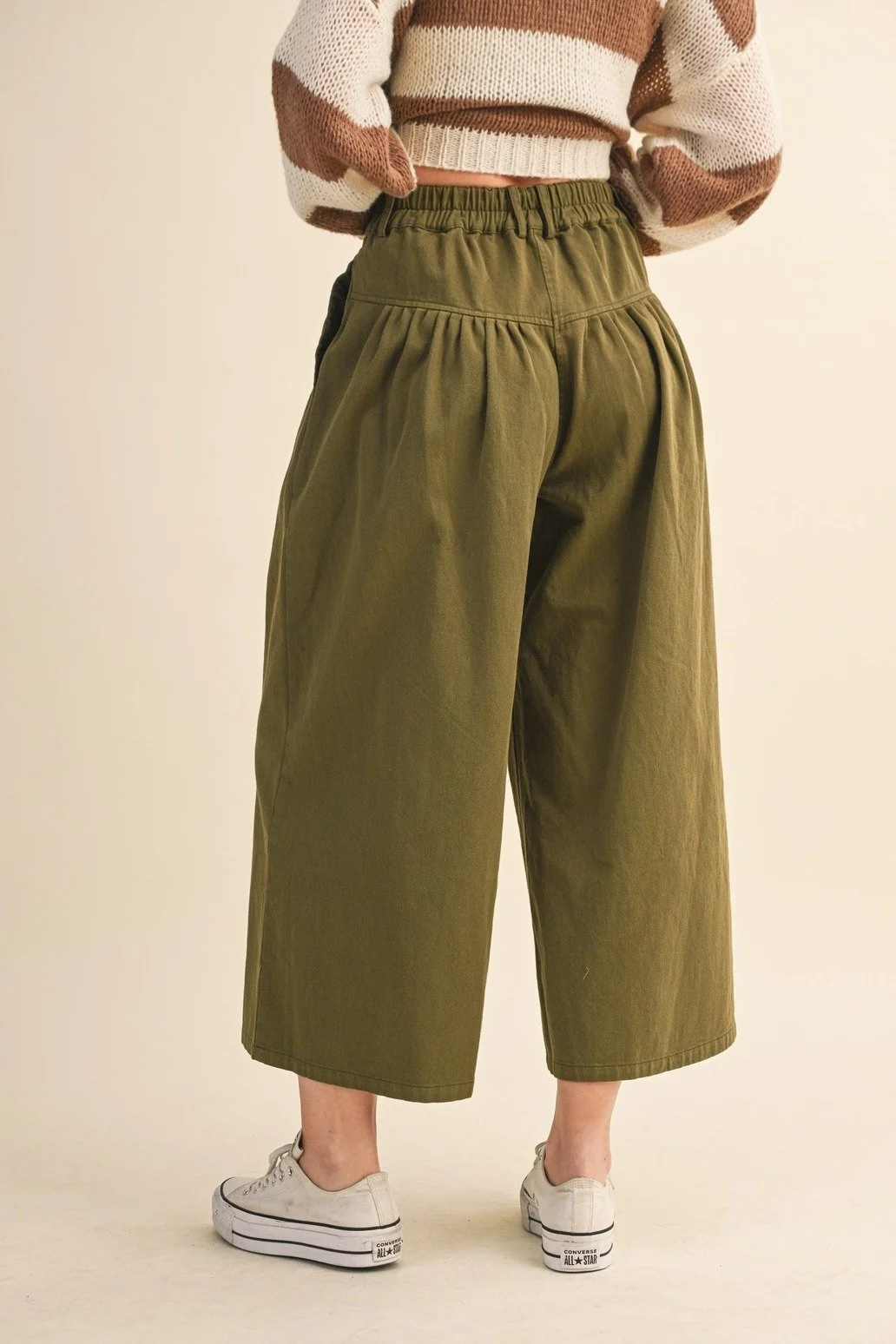 Cotton Twill Pleat Front Pants Olive