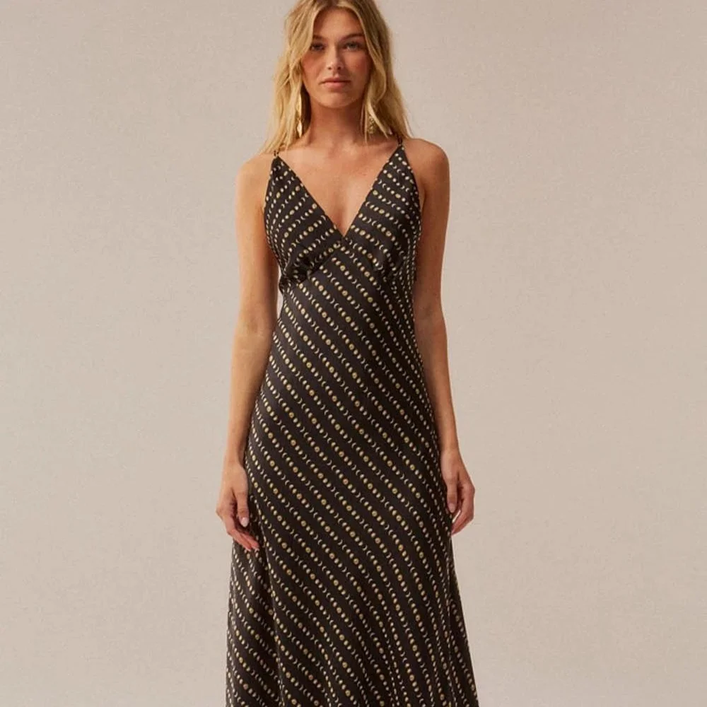 Moon Phases Satin Open Back Maxi Gown