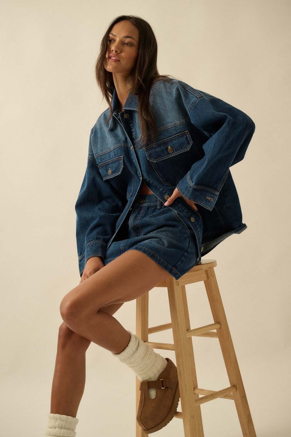 Oversized Pocket Jacket Ombre Wash Denim