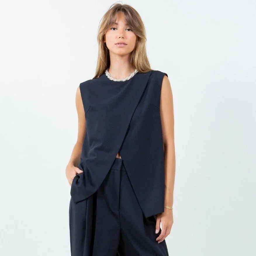 Overlap Front Sleeveless Suit Top Navy