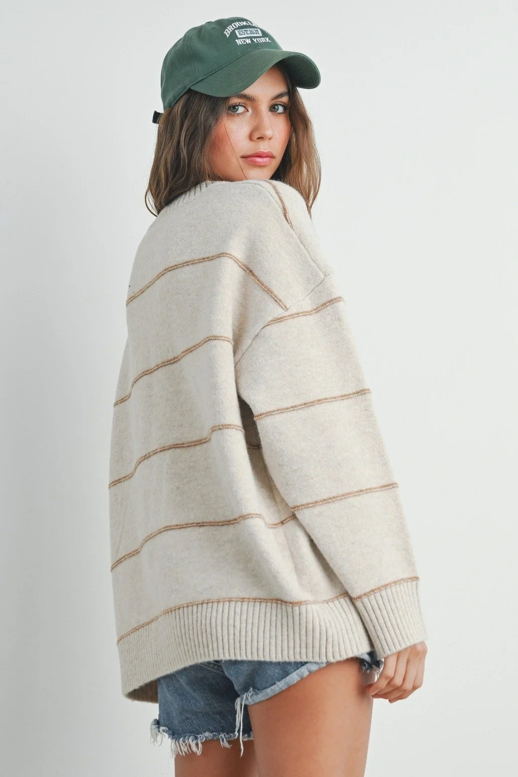 Relaxed Drop Shoulder Sweater Taupe Stripe