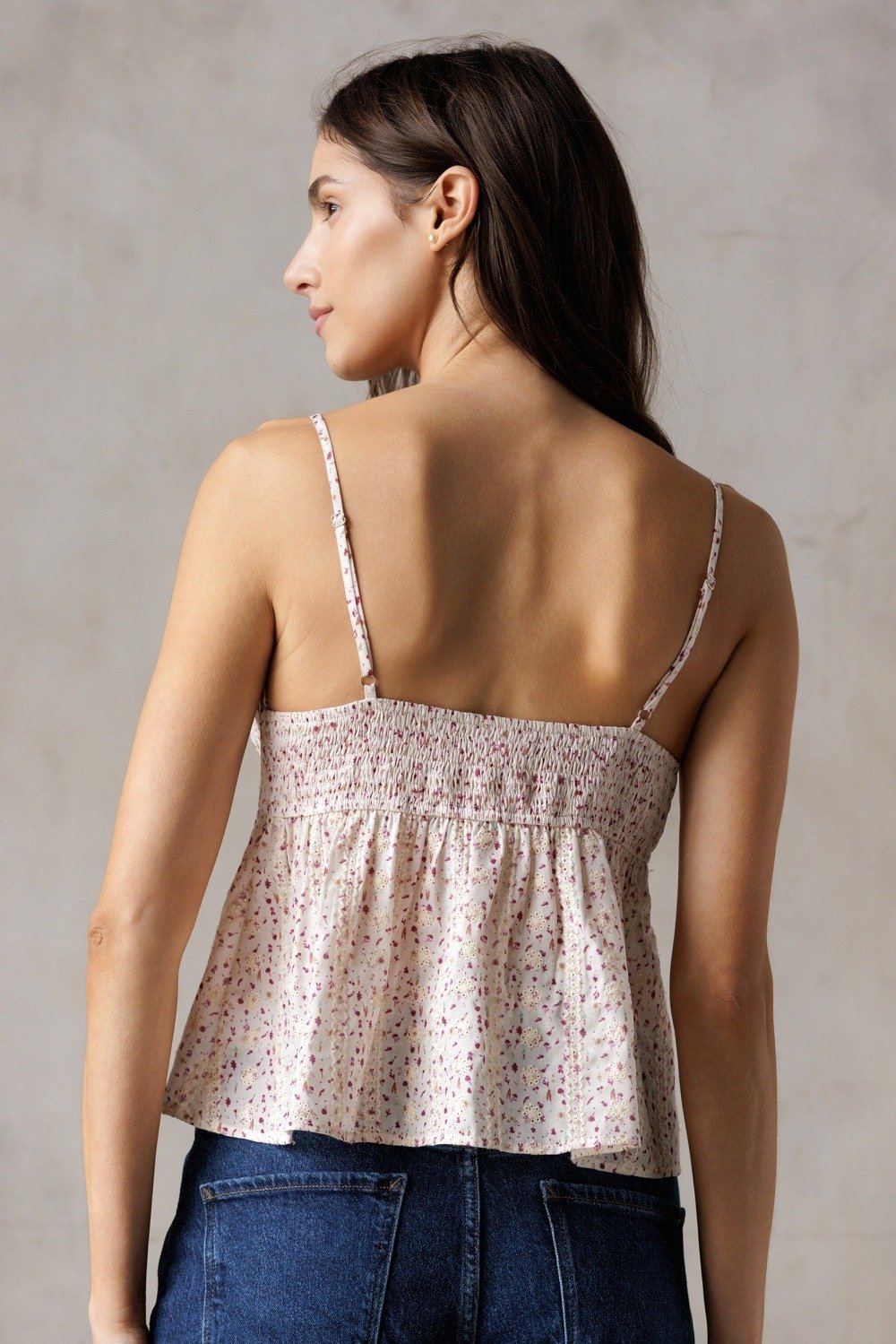 Ruffle Trim Babydoll Tank Berry Floral