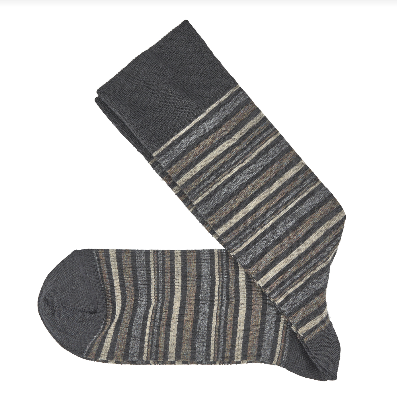 J&M Merino Wool-Blend Socks Black & Tan Stripe