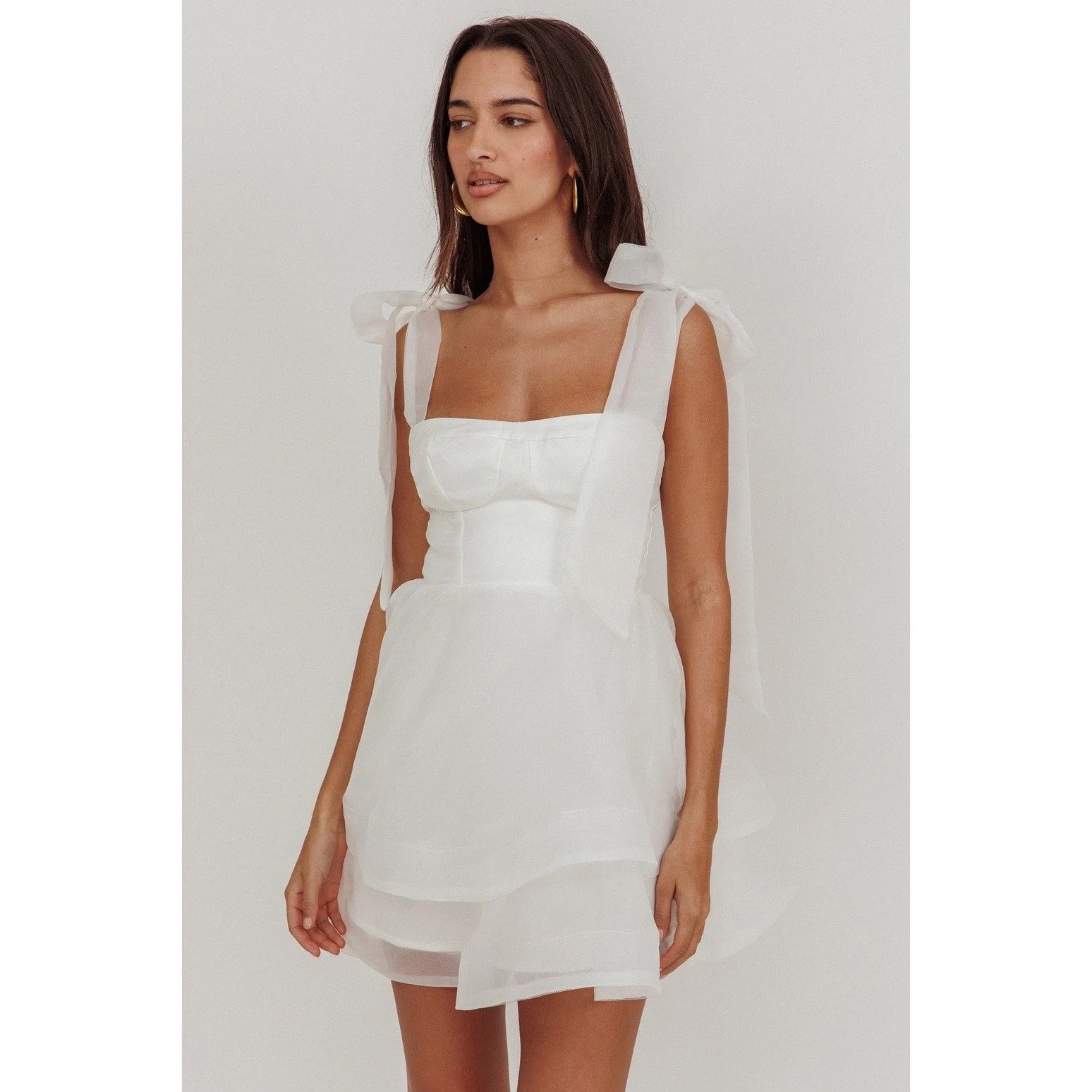 open lace back dress Organza Gridded Tiered Sleeveless Mini Dress – English Factory