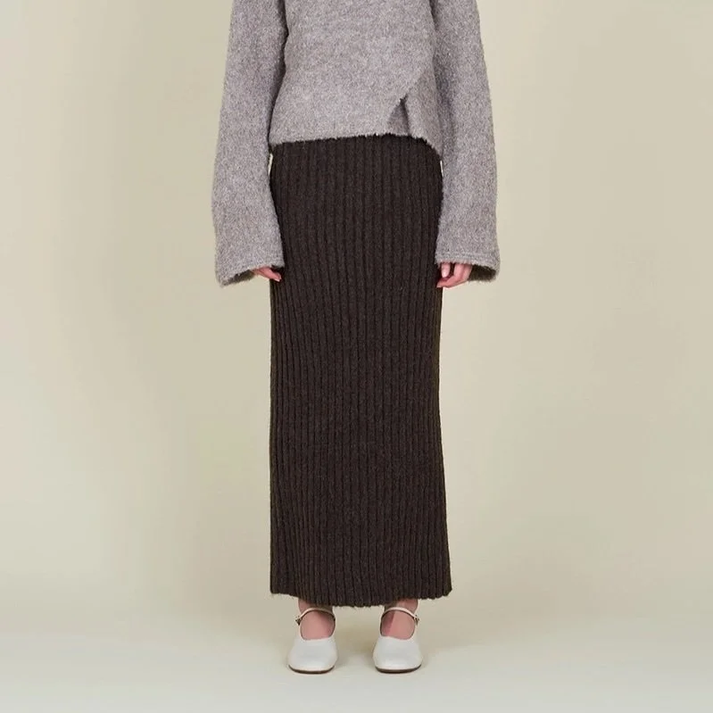 Ribbed Sweater Midi Skirt Dark Umber