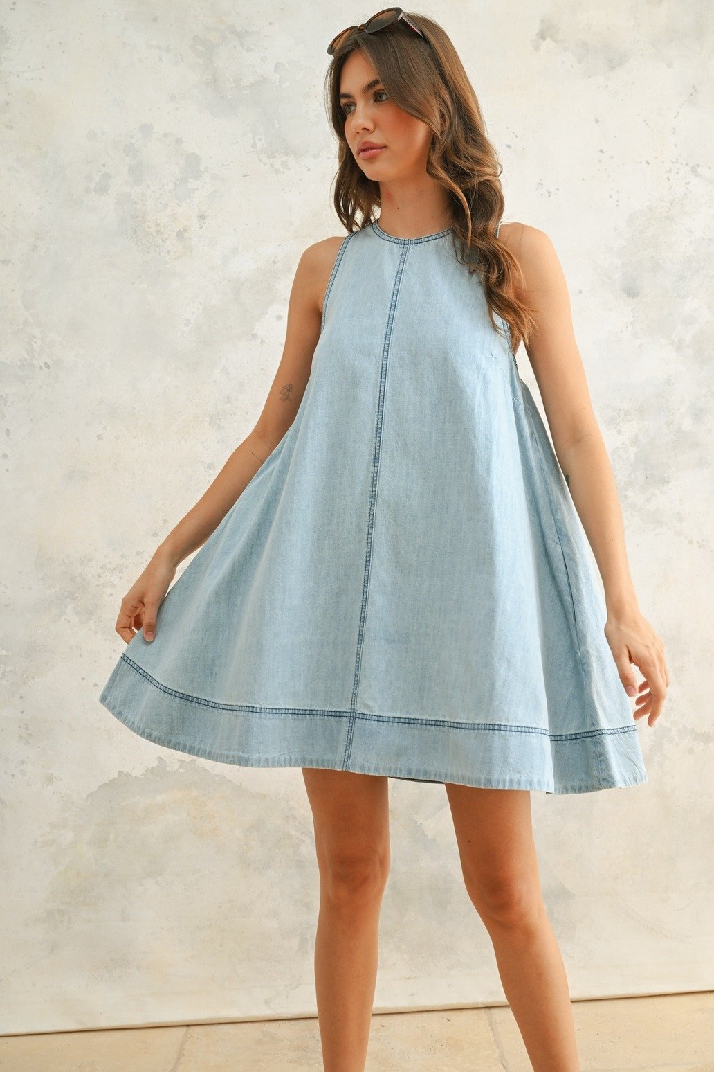 Sleeveless Denim Shift Dress Light Wash