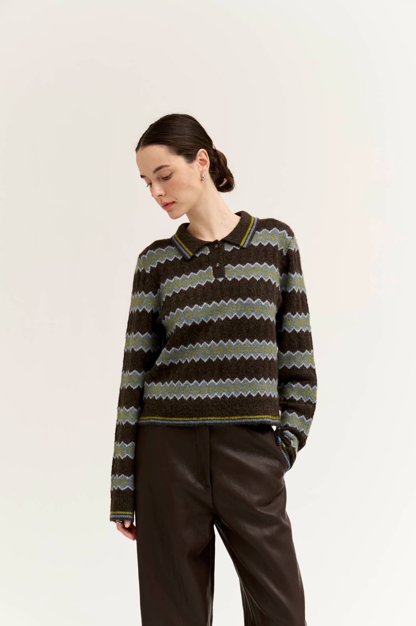 Diamond Knit Polo Sweater Chicory