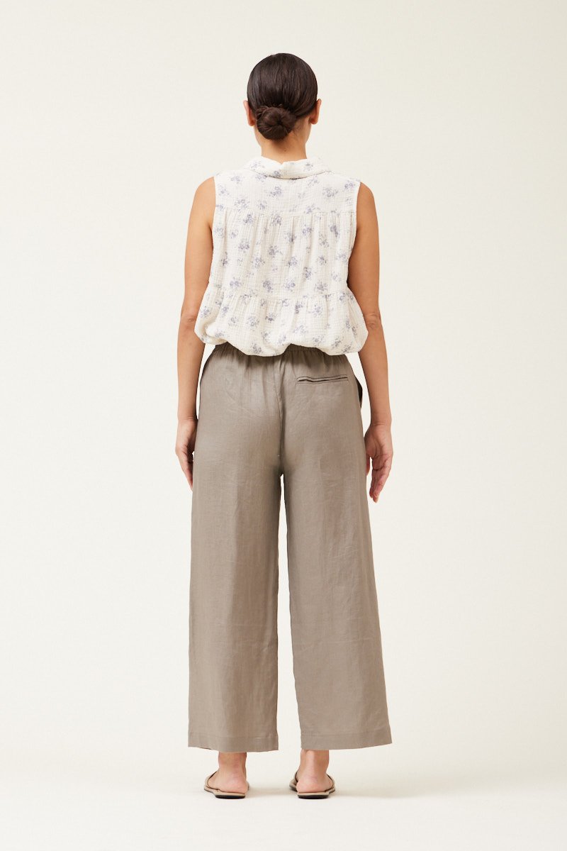 Linen Wide Leg Pant Dark Umber