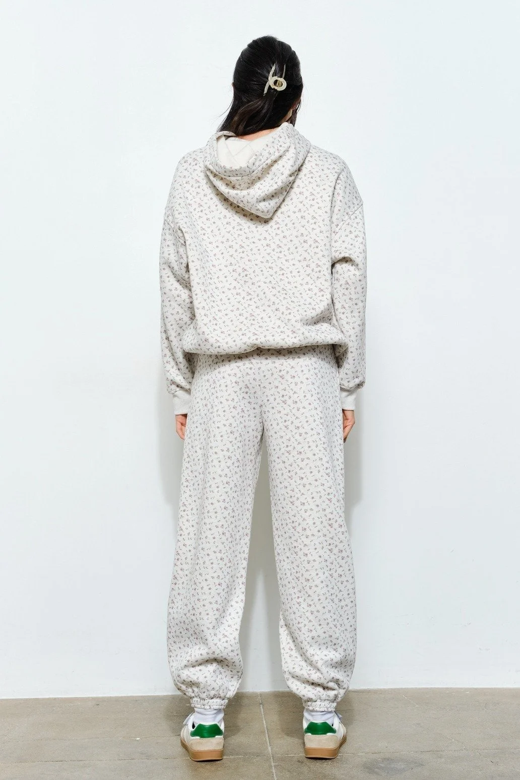 Mauve Ditsy Floral Print Hoodie Heather