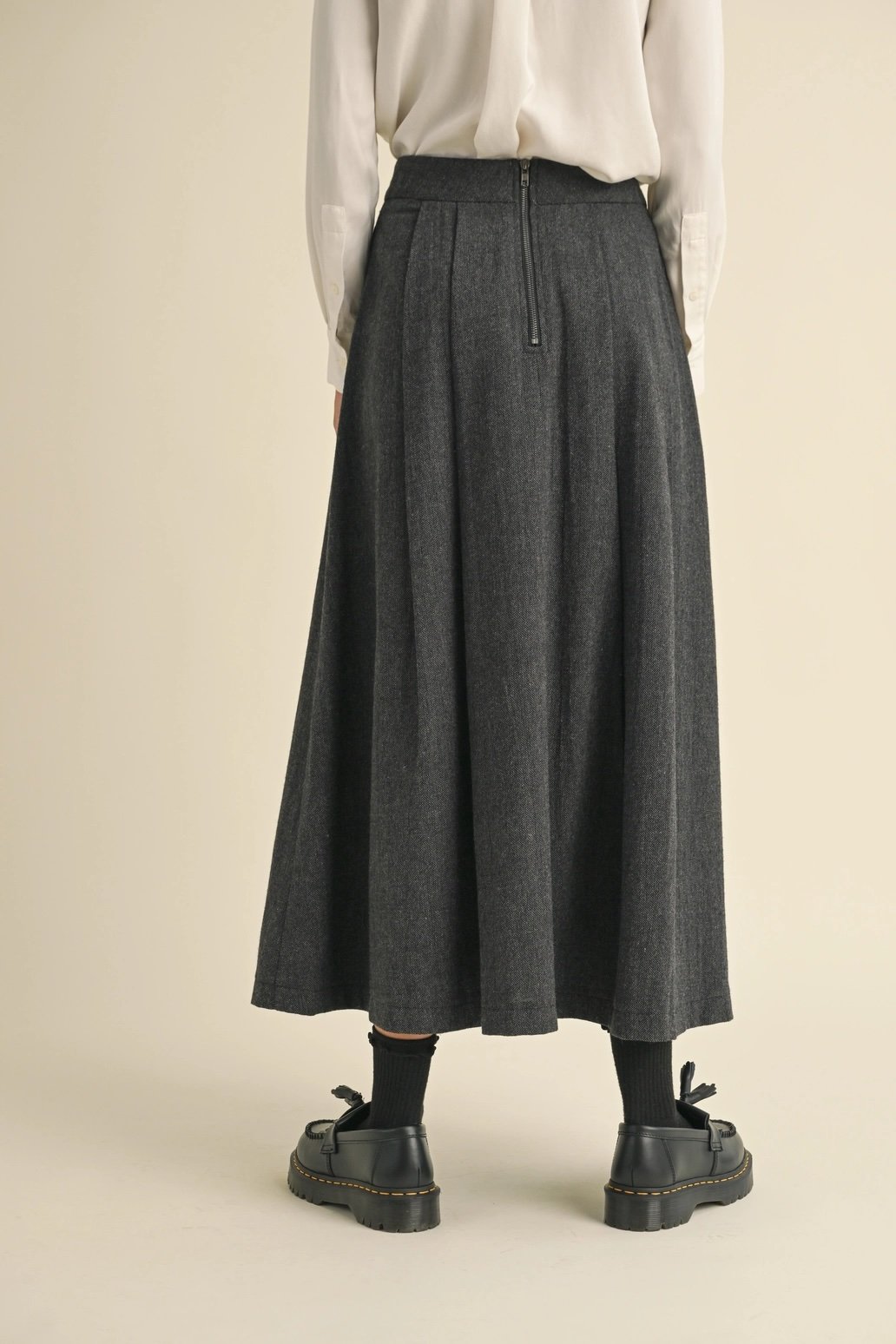 Pleated Tweed Midi Skirt Charcoal