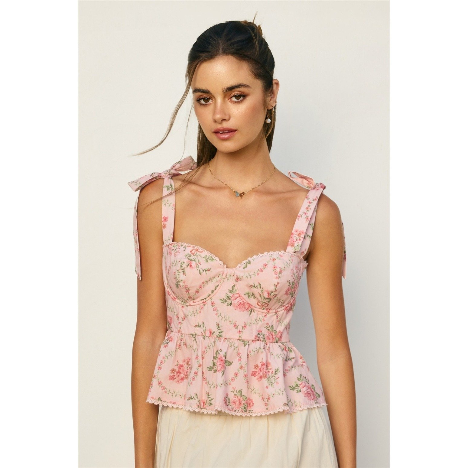 Romantic Garden Ruffled Corset Top Pink