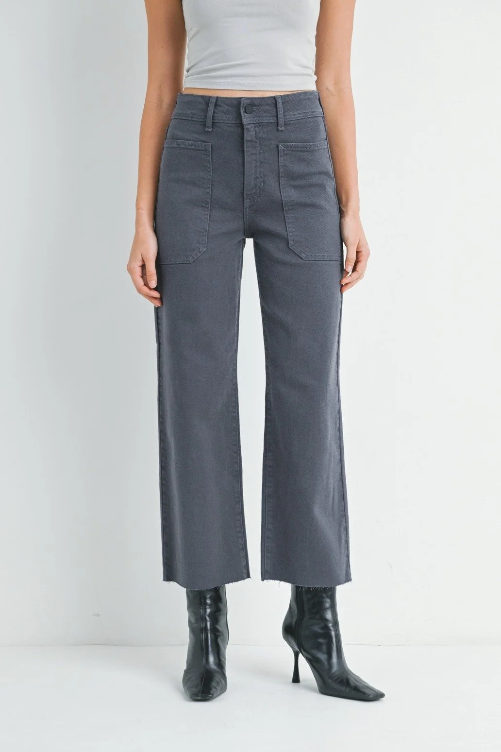 High Rise Utility Wide Leg Jeans Charcoal