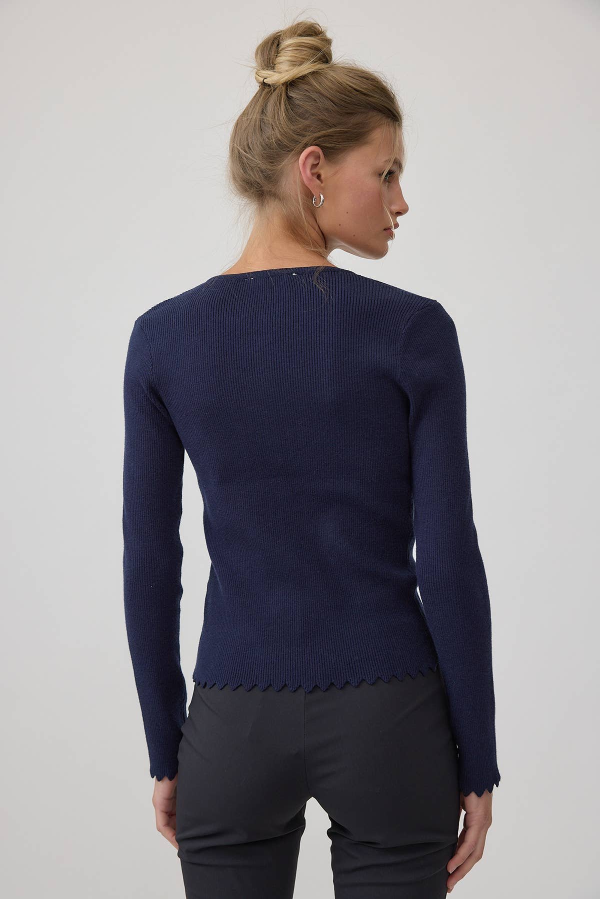 Scallop Trim Button Cardigan Navy