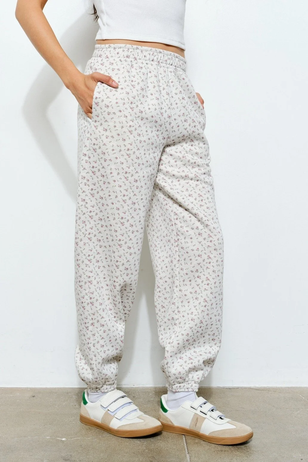 Mauve Ditsy Floral Print Joggers Heather