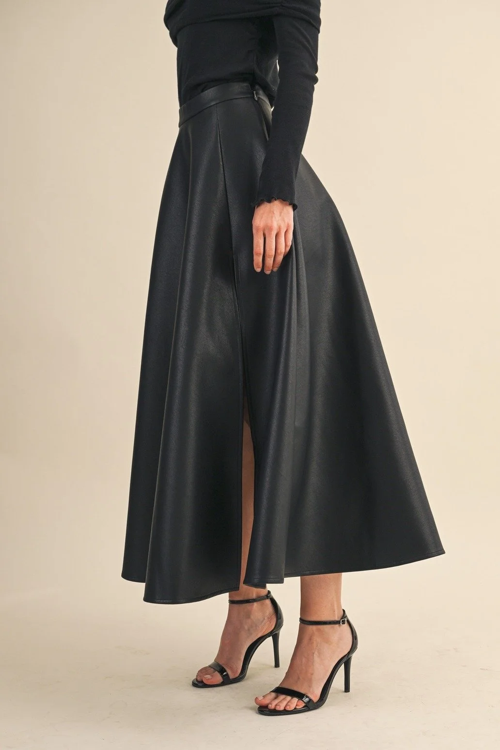 Faux Leather A-line Maxi Skirt Black