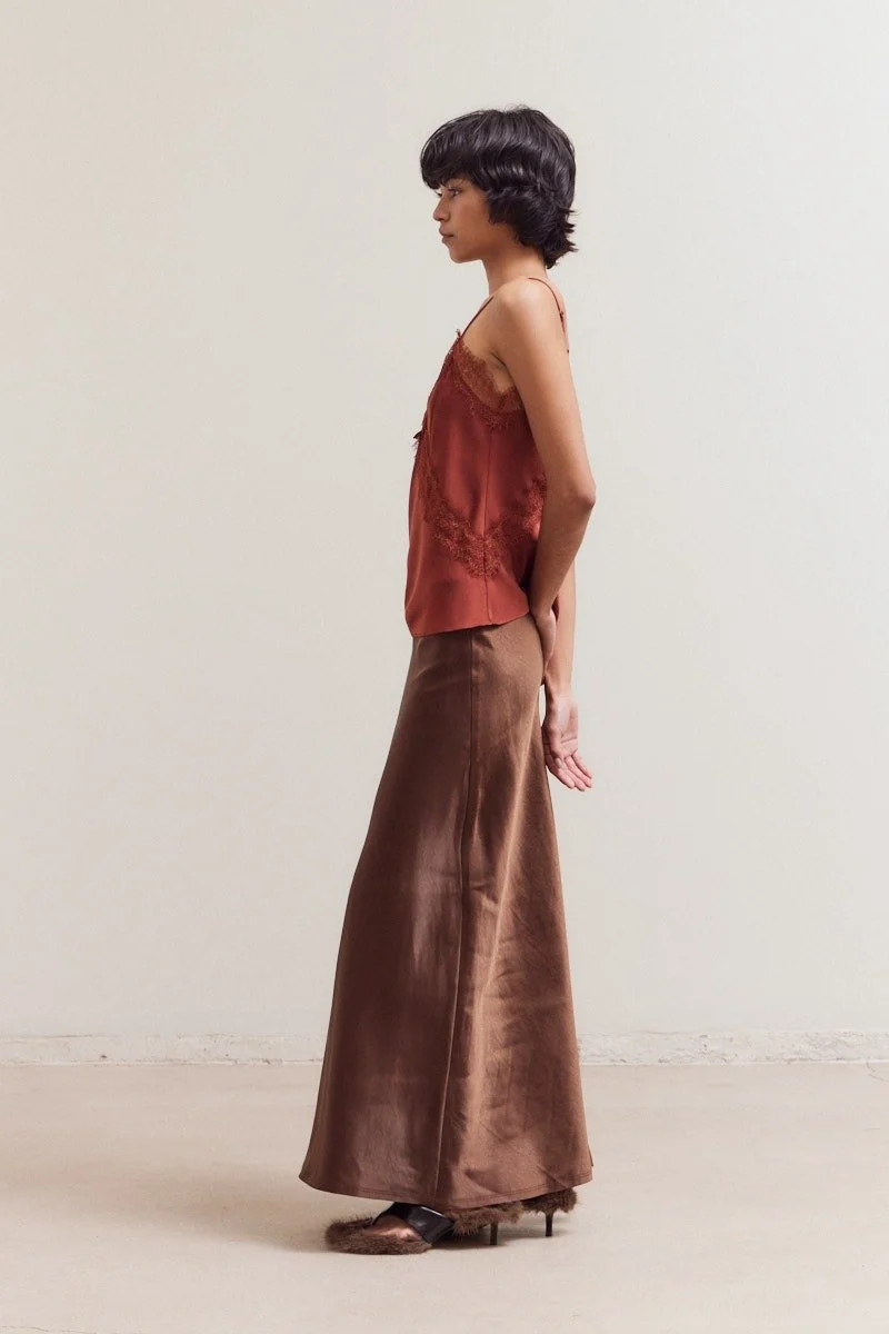 Lace Trim Satin Camisole Brick