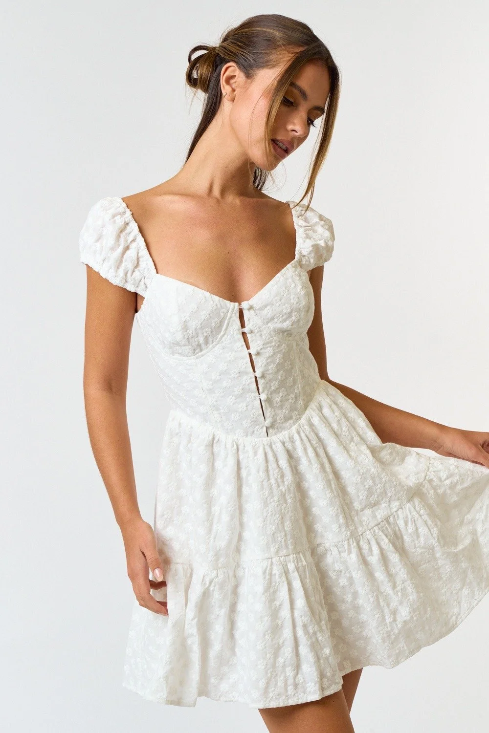 Corset Eyelet Mini Dress Off White  Byron & Barclay