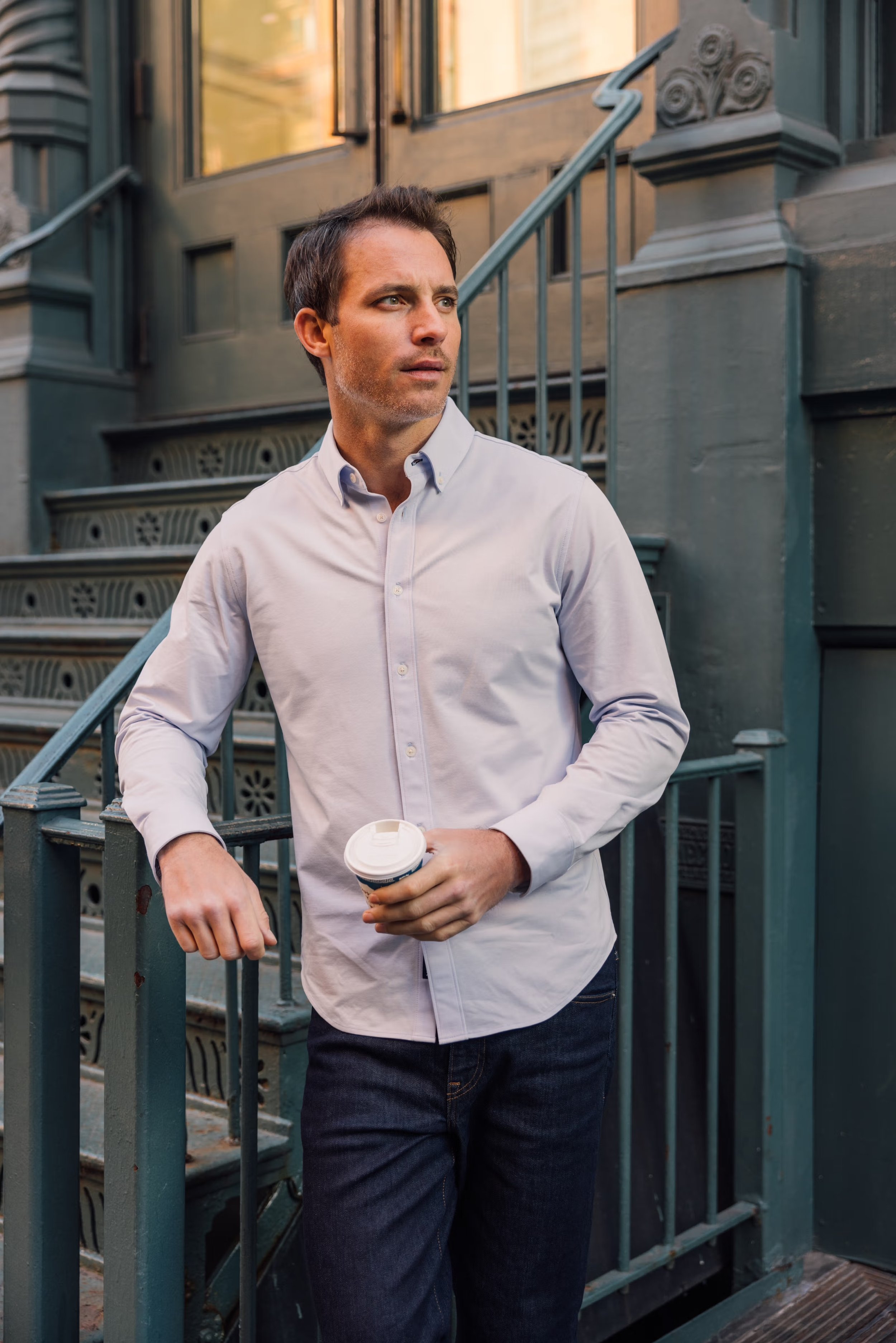 M+M Ellis Oxford No Tuck Sky Solid