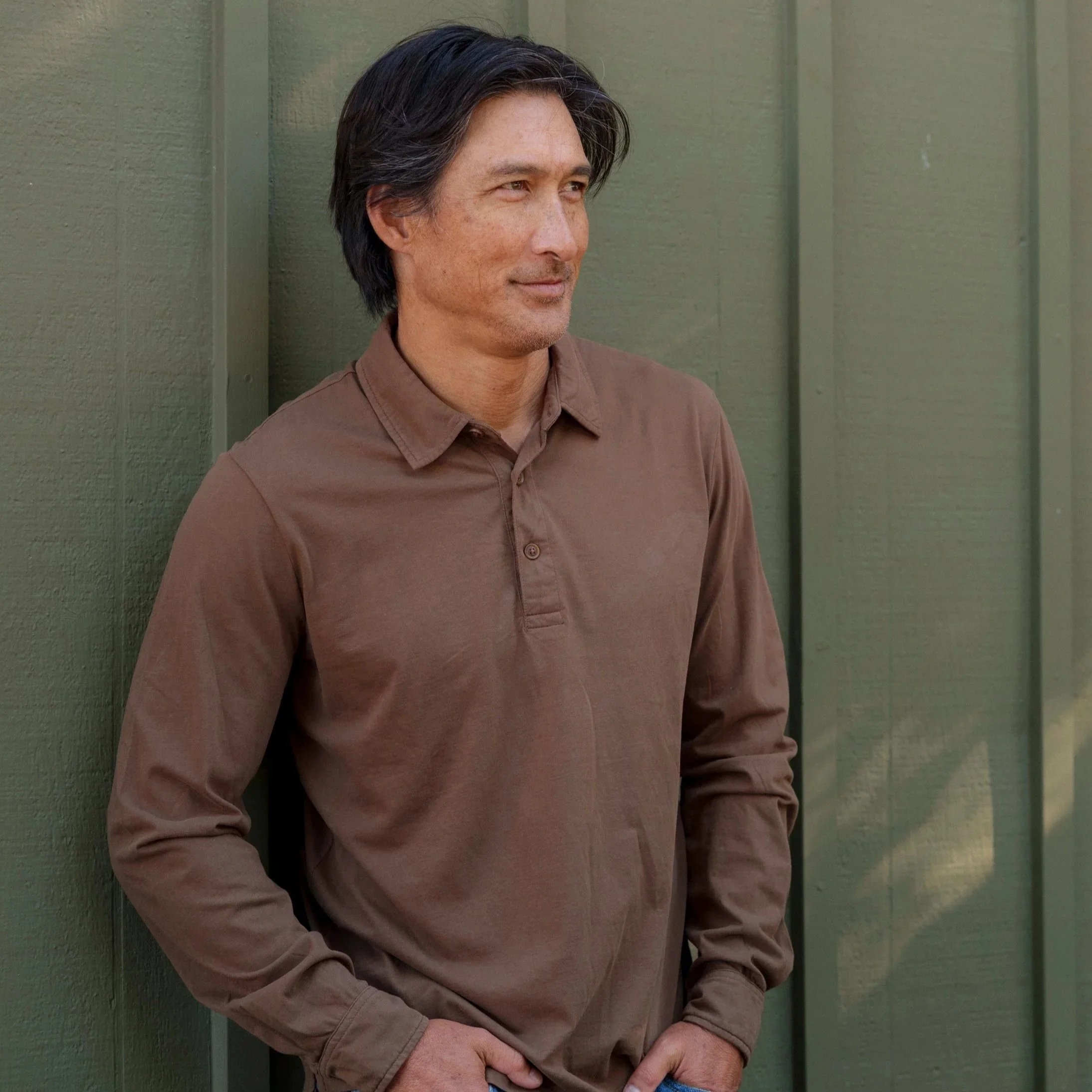 Grayers Pima Cotton Long Sleeve Polo Dark Earth