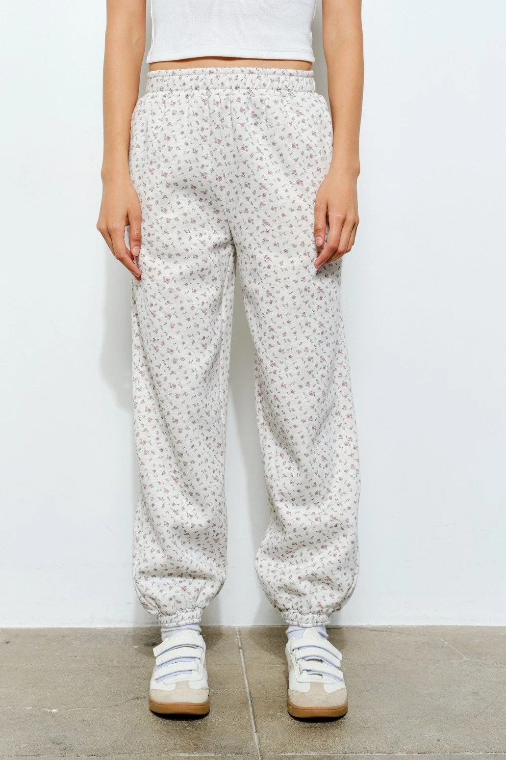 Mauve Ditsy Floral Print Joggers Heather