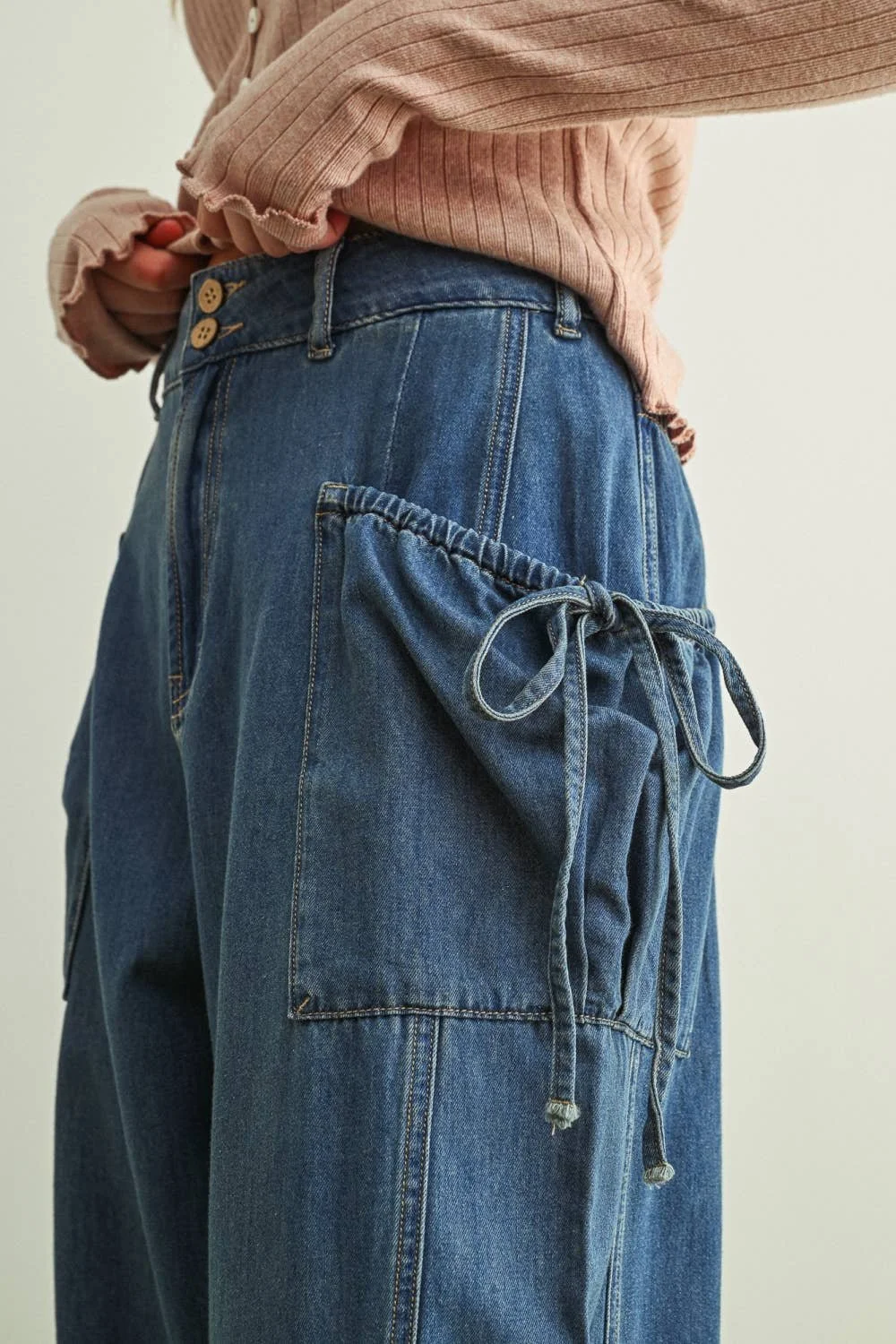 Barrel Pants with Slouch Pocket Chambray