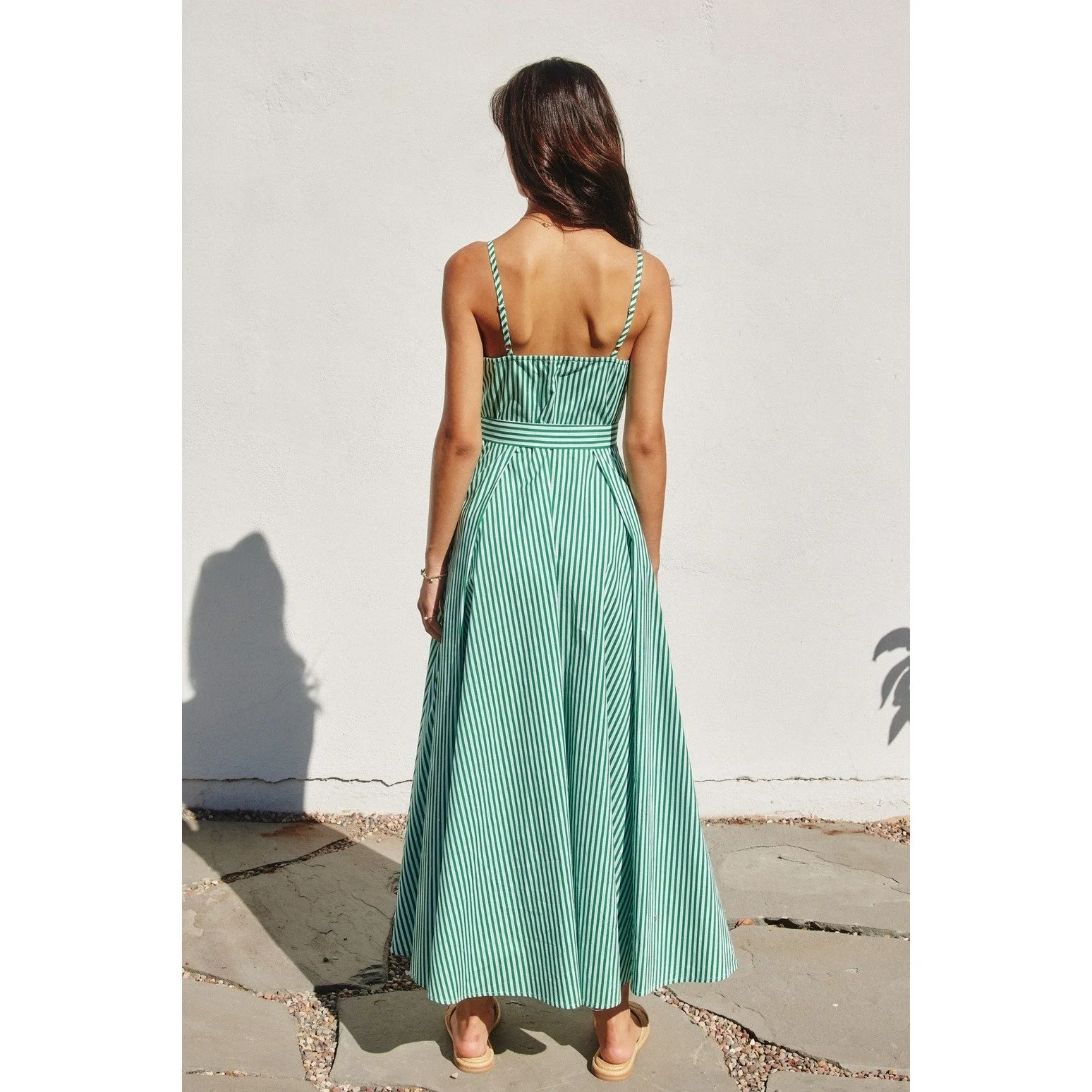 V-neck Midi Sundress Kelly Green Stripe  Byron & Barclay