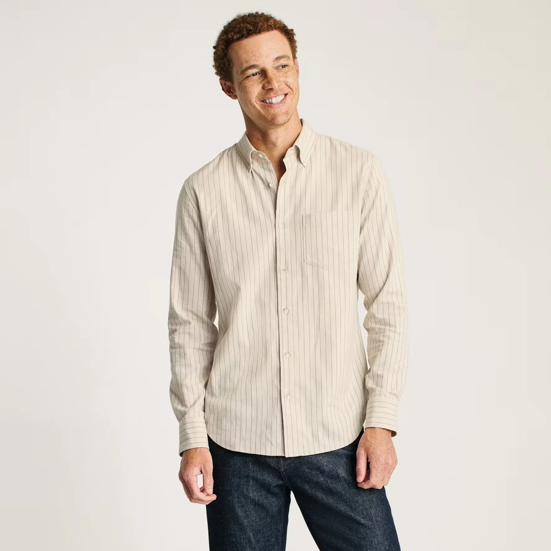 Bonobos Everyday Lightweight Flannel Shirt Khaki Stripe